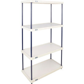 4 Shelf Solid Plastic Shelving Unit, Solid Posts, 36"W x 18"D x 74"H
