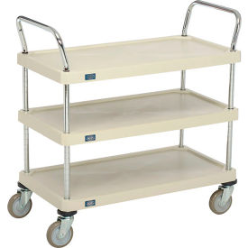 3 Shelf Utility Cart, Solid Plastic, 36"Wx18"Dx39"H, Poly Casters, 4 Swivel