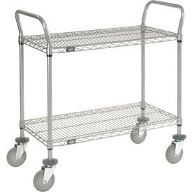 2 Shelf Utility Cart, 30"Wx24"Dx42"H, Pneumatic Casters, 2 Swivel & 2 Rigid