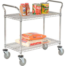 2 Shelf Utility Cart, Chrome, 42"W x 21"D x 39"H, Poly Casters, 4 Swivel, 2 Brake