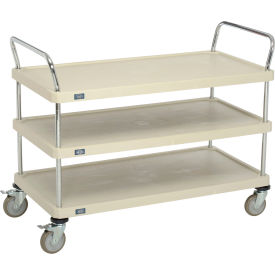 3 Shelf Utility Cart, Solid Plastic, 48"Wx24"Dx39"H, Poly Casters, 4 Swivel, 2 Brake