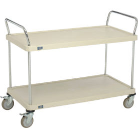 2 Shelf Utility Cart, Solid Plastic, 48"Wx24"Dx39"H, Poly Casters, 4 Swivel, 2 Brake