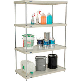 4 Shelf Solid Plastic Shelving Unit, Silver Epoxy Posts, 48"W x 24"D x 74"H