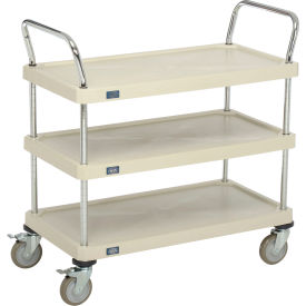 3 Shelf Utility Cart, Solid Plastic, 36"Wx18"Dx39"H, Poly Casters, 4 Swivel, 2 Brake