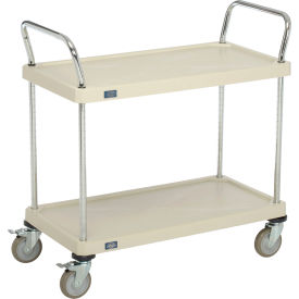 2 Shelf Utility Cart, Solid Plastic, 36"Wx18"Dx39"H, Poly Casters, 4 Swivel, 2 Brake