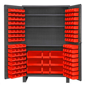 Storage Bin Cabinet - 137 Red Hook-On Bins 3 Adjustable Shelves 48"W x 24"D x 78"H
