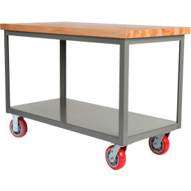 Butcher Block Table with 2 Shelves & Floor Lock, 3000 lb. Capacity, 72"L x 30"W x 34"H