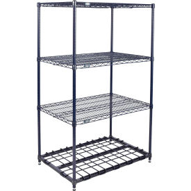 4 Shelf Blue Wire Shelving Unit, Starter, 1 HD Shelf, 60"W x 18"D x 63"H