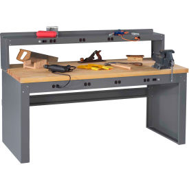 Panel Leg Workbench w/ Hardwood Top & 8 Outlet Panels & Riser, 72"W x 30"D, Gray