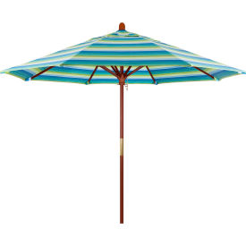 9' Patio Umbrella, Hardwood Pole, Sunbrella Fabric, Seville Seaside
