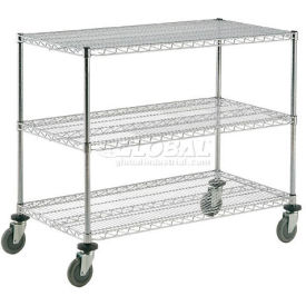 3 Shelf Shelf Cart, Chrome, 30"W x 24"D x 40"H, Poly Casters, 4 Swivel, 2 Brake