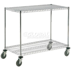 2 Shelf Shelf Cart, Chrome, 54"W x 24"D x 40"H, Poly Casters, 4 Swivel, 2 Brake