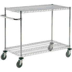 2 Shelf Push Cart, Chrome, 24"W x 24"D x 40"H, Poly Casters, 4 Swivel, 2 Brake