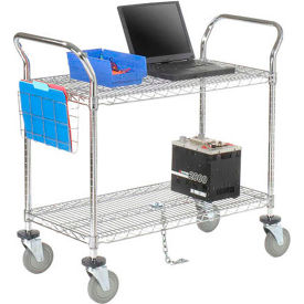 2 Shelf Utility Cart, Chrome, 72"W x 21"D x 39"H, Poly Casters, 4 Swivel, 2 Brake