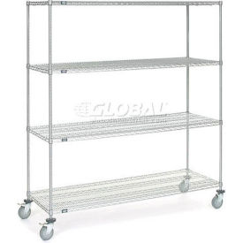4 Shelf Truck, Chrome, 48"W x 30"D x 60"H, ESD Polyurethane Casters, 4 Swivel, 2 Brake