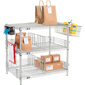 Silver Epoxy To Go Rack, 3 Wire Shelves, Dividers & Ledges, 36"W x 24"D x 34"H