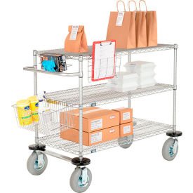 3 Shelf Push Cart, 48"W x 21"D x 43"H, Pneumatic Casters, 2 Swivel, 2 Rigid