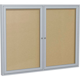 Enclosed Bulletin Board, Outdoor, 2 Door, 48"W x 36"H, Caramel Vinyl/Silver Frame