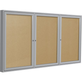 Enclosed Bulletin Board, Outdoor, 3 Door, 72"W x 48"H, Caramel Vinyl/Silver Frame