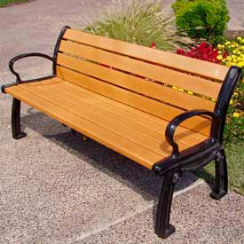 Heritage 8' Recycled Plastic Bench, Cedar Bench/Black Frame