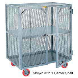 Storage Locker w/ 2 Shelves & Poly Wheels, 2000 lb. Cap, 60"L x 36"W x 56"H, Gray