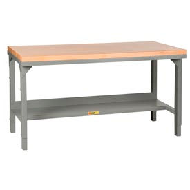 48"W x 24"D Maple Butcher Block Square Edge Welded Workbench, Adjustable