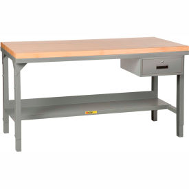 72"W x 30"D Maple Butcher Block Square Edge Workbench with Drawer, Adjustable
