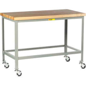 Mobile Butcher Block Top Table, 24 x 24", Open Base