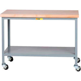 Mobile Butcher Block Top Table, 36 x 24", Lower Shelf