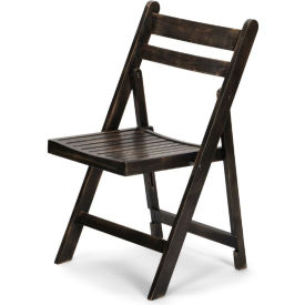 Titan Series Wood Slatted Folding Chair - Antique Black