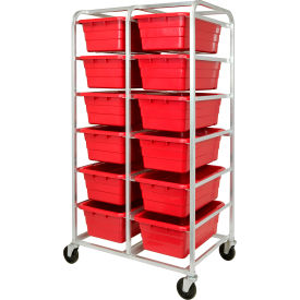 Mobile Rack All-Welded Aluminum 27"L x 37"W x 71"H, 12 Tub, Red
