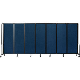 Mobile Room Divider, Fabric, 164"W x 6' H, 7 Panels, Blue