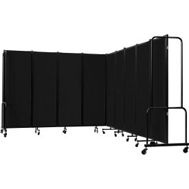 Mobile Room Divider, Fabric, 210"W x 6' H, 9 Panels, Black