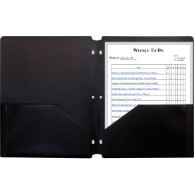 Two-Pocket Poly Portfolio Folder with 3-Hole Punch, Black, 25/Set