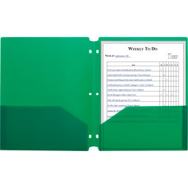 Two-Pocket Poly Portfolio Folder with 3-Hole Punch, Green, 25/Set