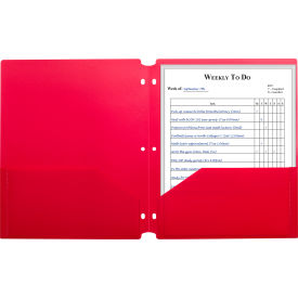 Two-Pocket Poly Portfolio Folder with 3-Hole Punch, Red, 25/Set