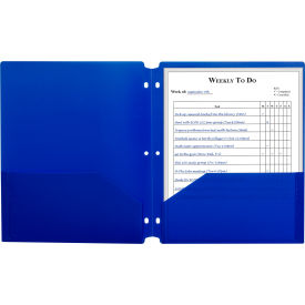 Two-Pocket Poly Portfolio Folder with 3-Hole Punch, Blue, 25/Set