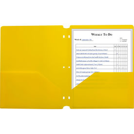 Two-Pocket Poly Portfolio Folder with 3-Hole Punch, Yellow, 25/Set