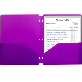 Two-Pocket Poly Portfolio Folder with 3-Hole Punch, Purple, 25/Set