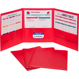 Three-Pocket Poly Portfolios, Red, Set of 24