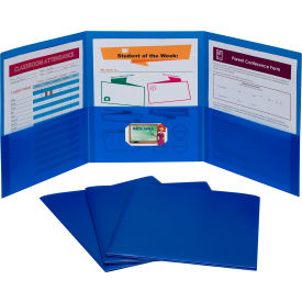 Three-Pocket Poly Portfolios, Blue, Set of 24