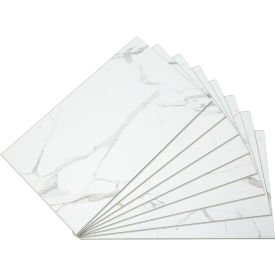 25.6"L x 14.8"W Vinyl Wall Tile, Carrara Marble, 8 Pack