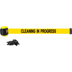 Magnetic Wall Mount Barrier, 15' Yellow "Cleaning In Progress" Banner