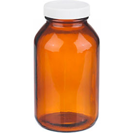16 oz Amber Wide Mouth Packer Bottles, PP/PTFE Lined Caps, Case of 12