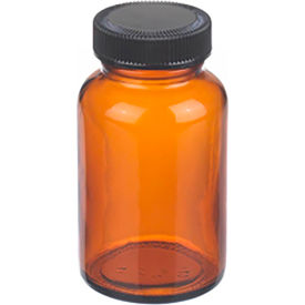 4 oz Amber Wide Mouth Packer Bottles with Cone Lined Caps, Case of 24