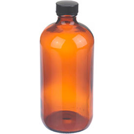 16 oz Amber Glass Boston Round Bottles with Cone-Shaped Insert, Case of 12