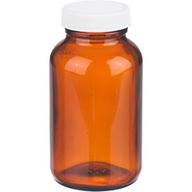 8 oz Amber Wide Mouth Packer Bottles, PP/PTFE Lined Caps, Case of 24