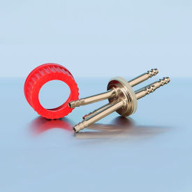 3-Port Cap, GL45 Red PBT Screw Cap, Stainless Steel Ports, Sterile
