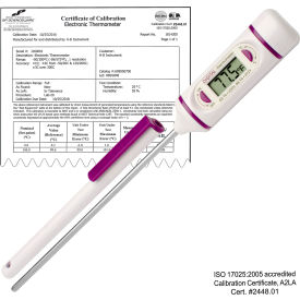Calibrated Elec Stainless Steel Stem Thermometer, -50/200C, 120mm (4.7") Blunt Tip Probe