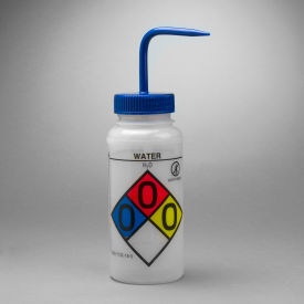 GHS Labeled Safety-Vented Water Wash Bottles, 500ml (16oz), Polyethylene w/Blue PP Cap 4Pk